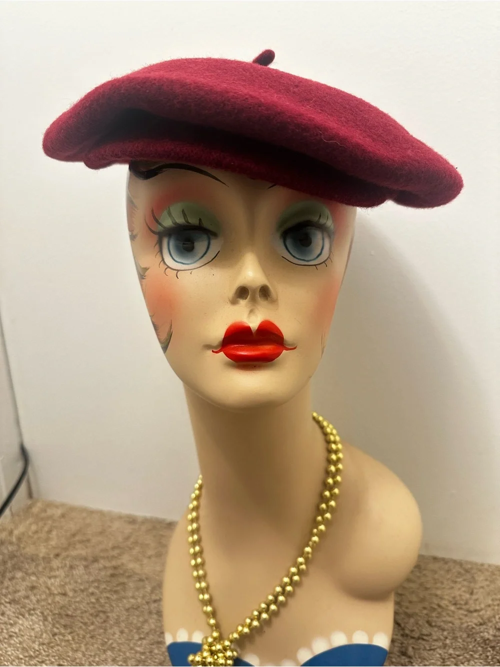 Womens Maroon Wool Baker Boy Cap